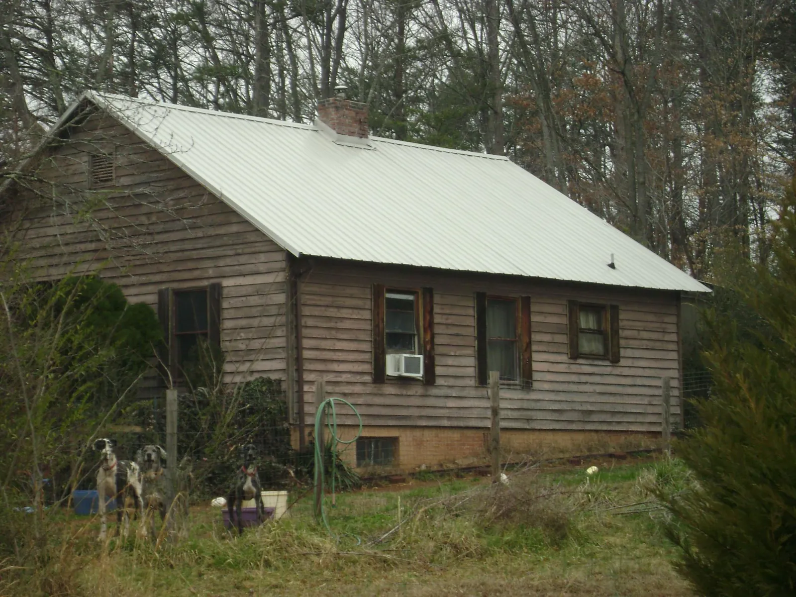 White metal roof on an old wood sided farmhouse, from a Asphalt Shingle Roof Repair job in Blacksburg